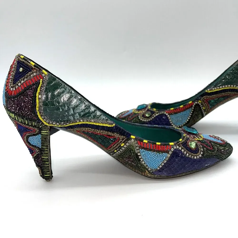 Bradley Levin Beaded Heels Womens 8 Charles Jourdan 80s 90s Vintage Rare Unique - Picture 9 of 15